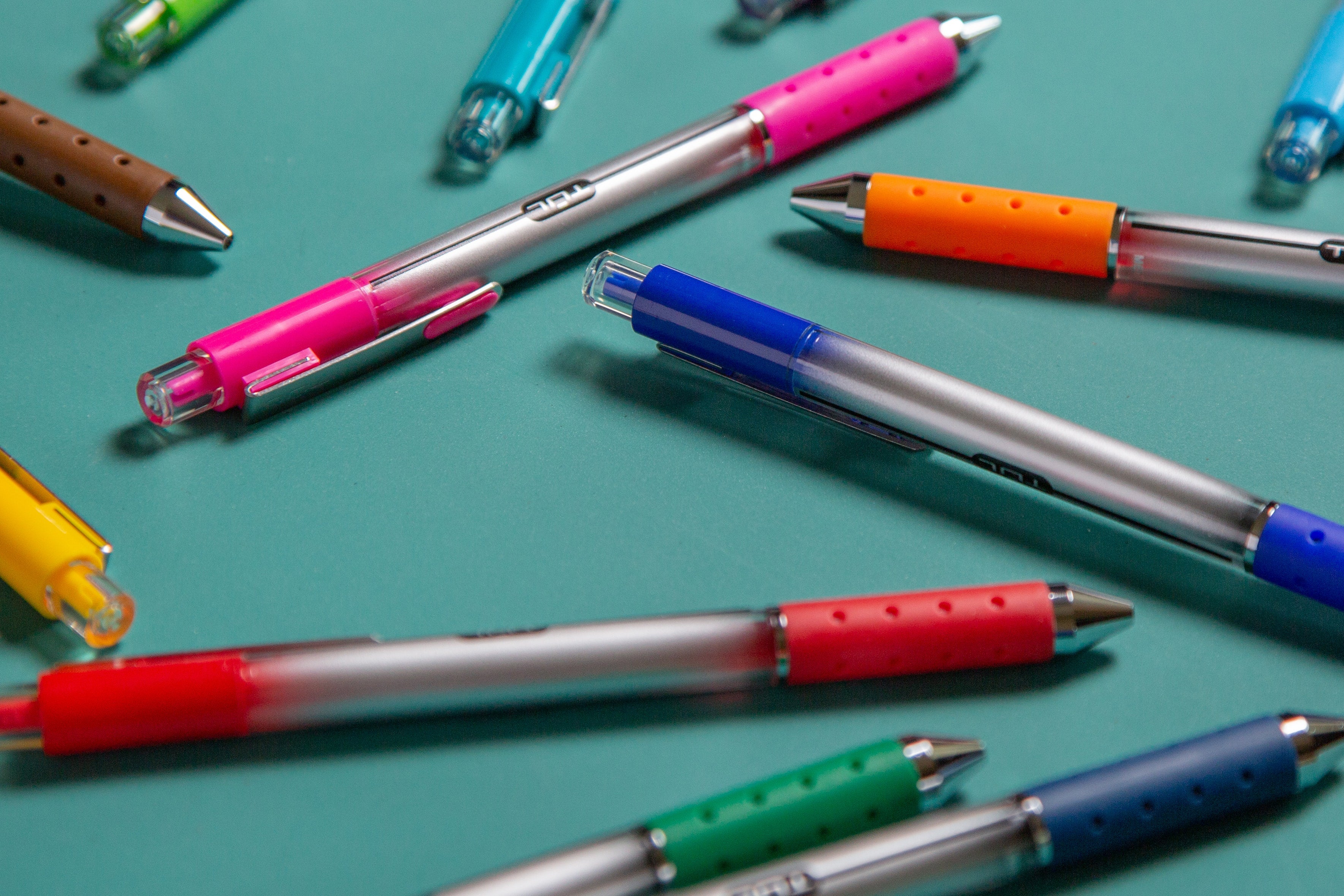 TUL Fine Writing Retractable Gel Pen with 2 Refills, Solid Metal Barrel, Medium Point, 0.7 mm, Gunmetal Barrel, Black & Blue Inks