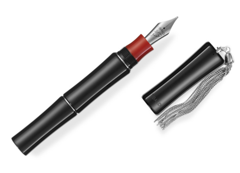 Tibaldi Bamboo Rich Black Resin Fountain Pen, Sterling Silver Tassel