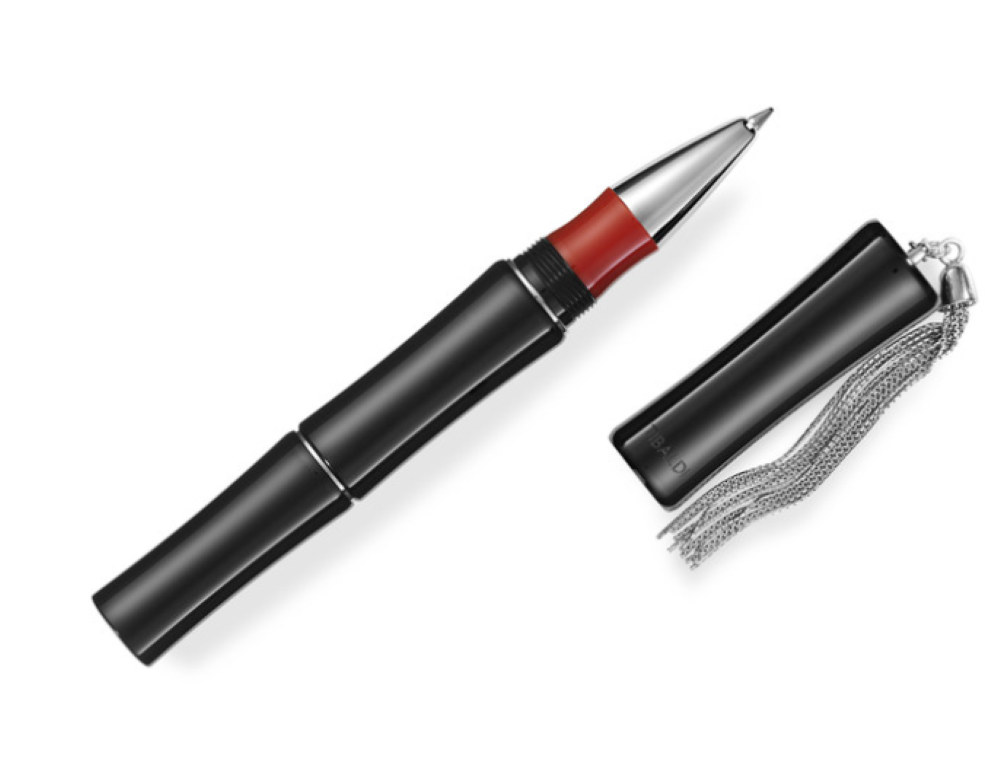 Tibaldi Bamboo Rich Black Resin Rollerball Pen, Sterling Silver Tassel