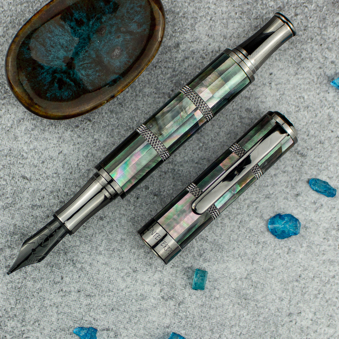 Monteverde Regatta Black Mother of Pearl Fountain Pen, Gunmetal Trim