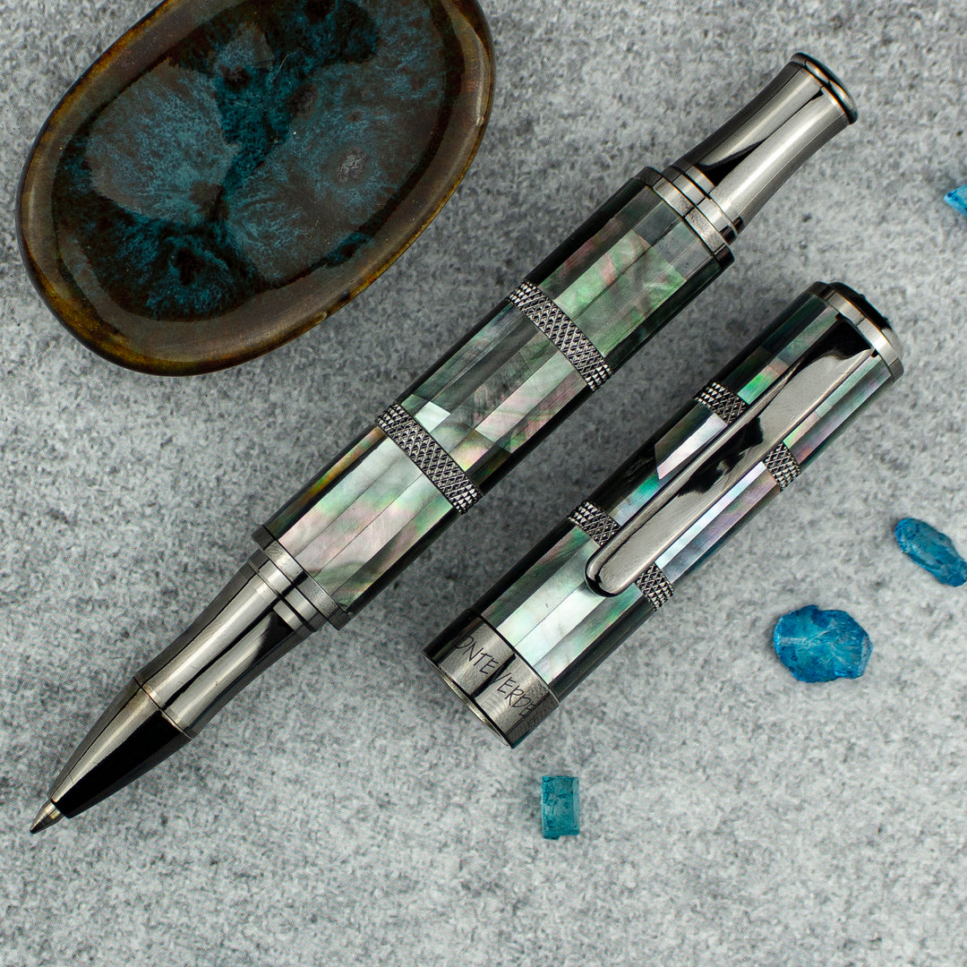 Monteverde Regatta Black Mother of Pearl Rollerball Pen, Gunmetal Trim