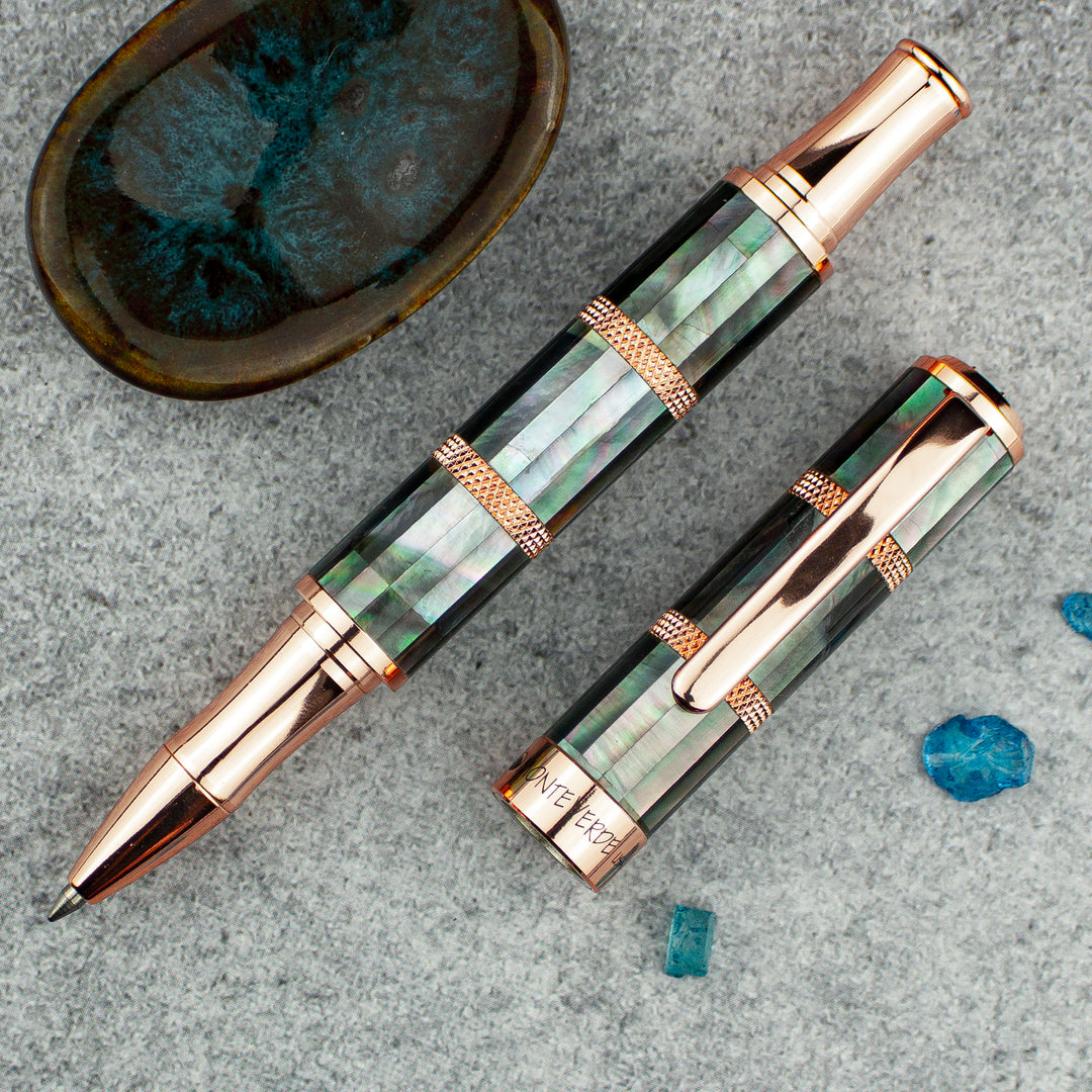 Monteverde Regatta Black Mother of Pearl Rollerball Pen, Rosegold Trim