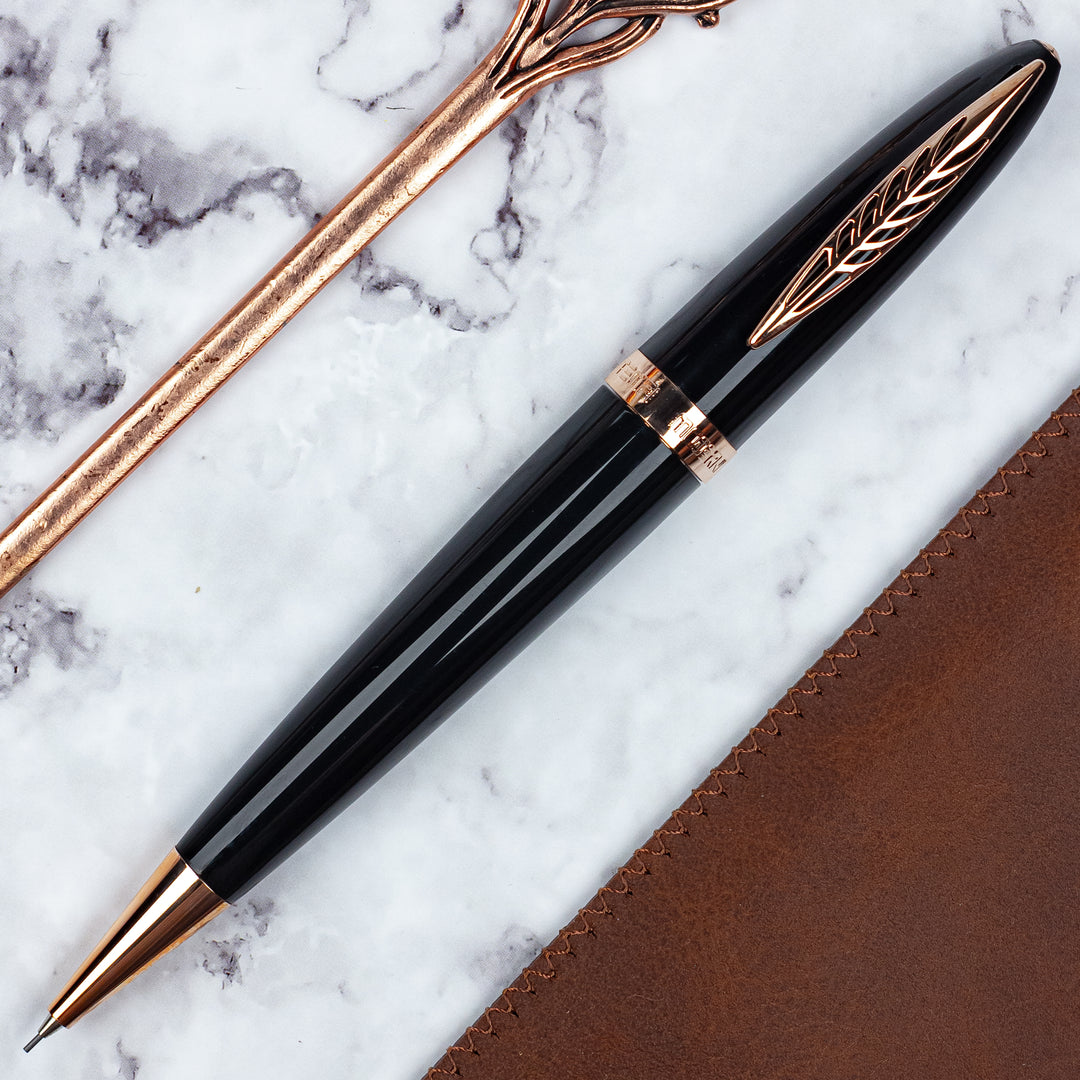 Pineider Modern Times (Tempi Moderni) Black - Rose Gold Trim, Mechanical Pencil