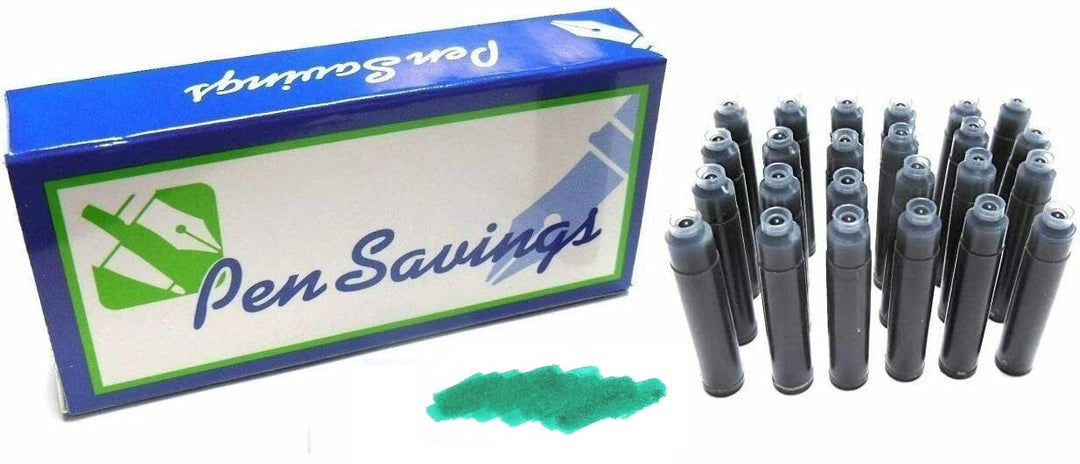24 Standard International Short Fountain Pen Ink Cartridges, Oceans Teal