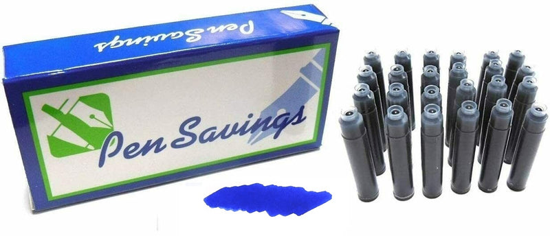 24 Standard International Short Fountain Pen Ink Cartridges, Sapphire Blue