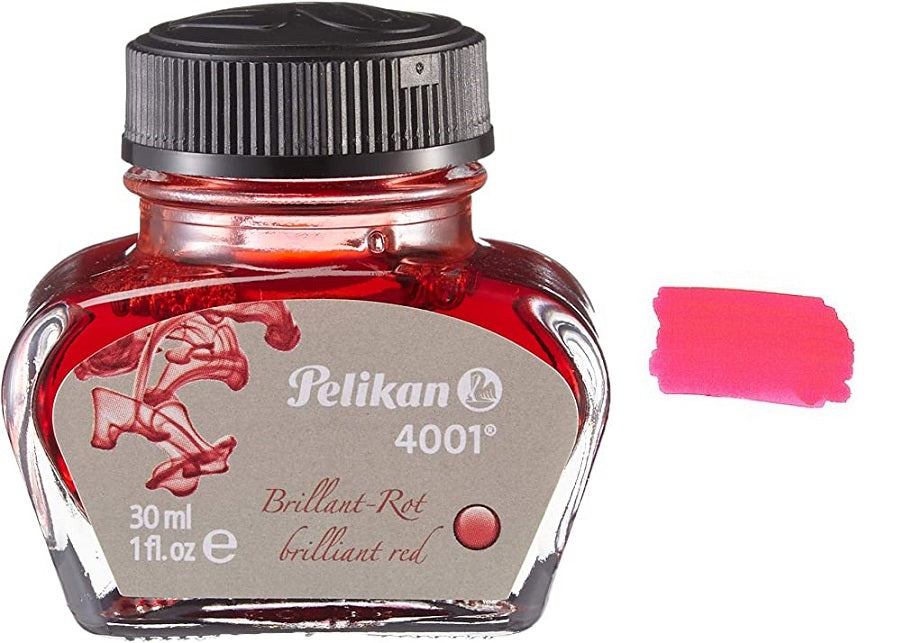 Pelikan 4001 Fountain Pen Ink Bottle, 30ml, Brilliant Red – Pen Savings
