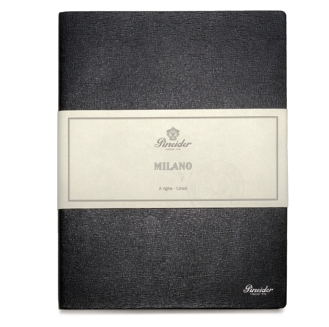 Pineider Notes Milano Leather Notebook, Midnight Black, Lined Ivory Paper