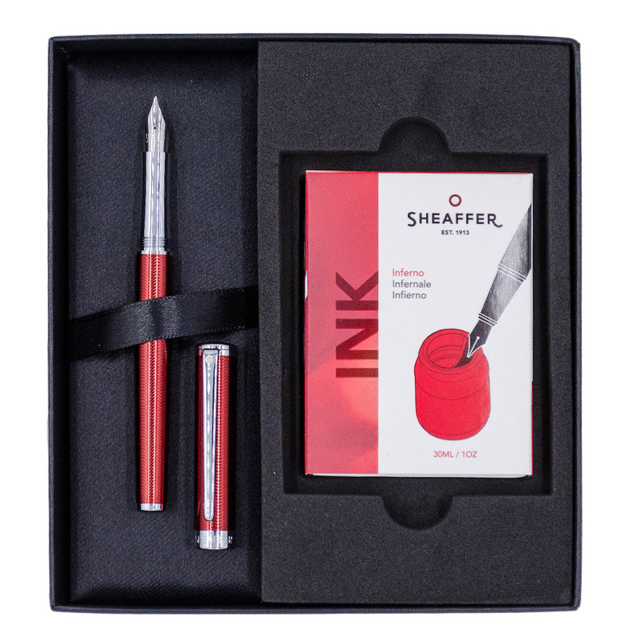 Sheaffer Intensity Fountain Pen & Ink Set, Herringbone Red, Medium Nib
