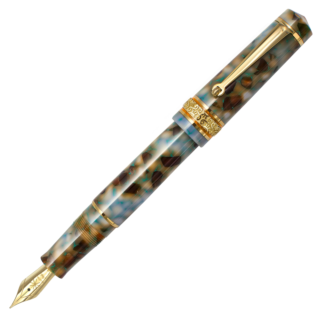 Maiora Alpha Ercolano Fountain Pen, Blue and Brown Resin, Gold Accents