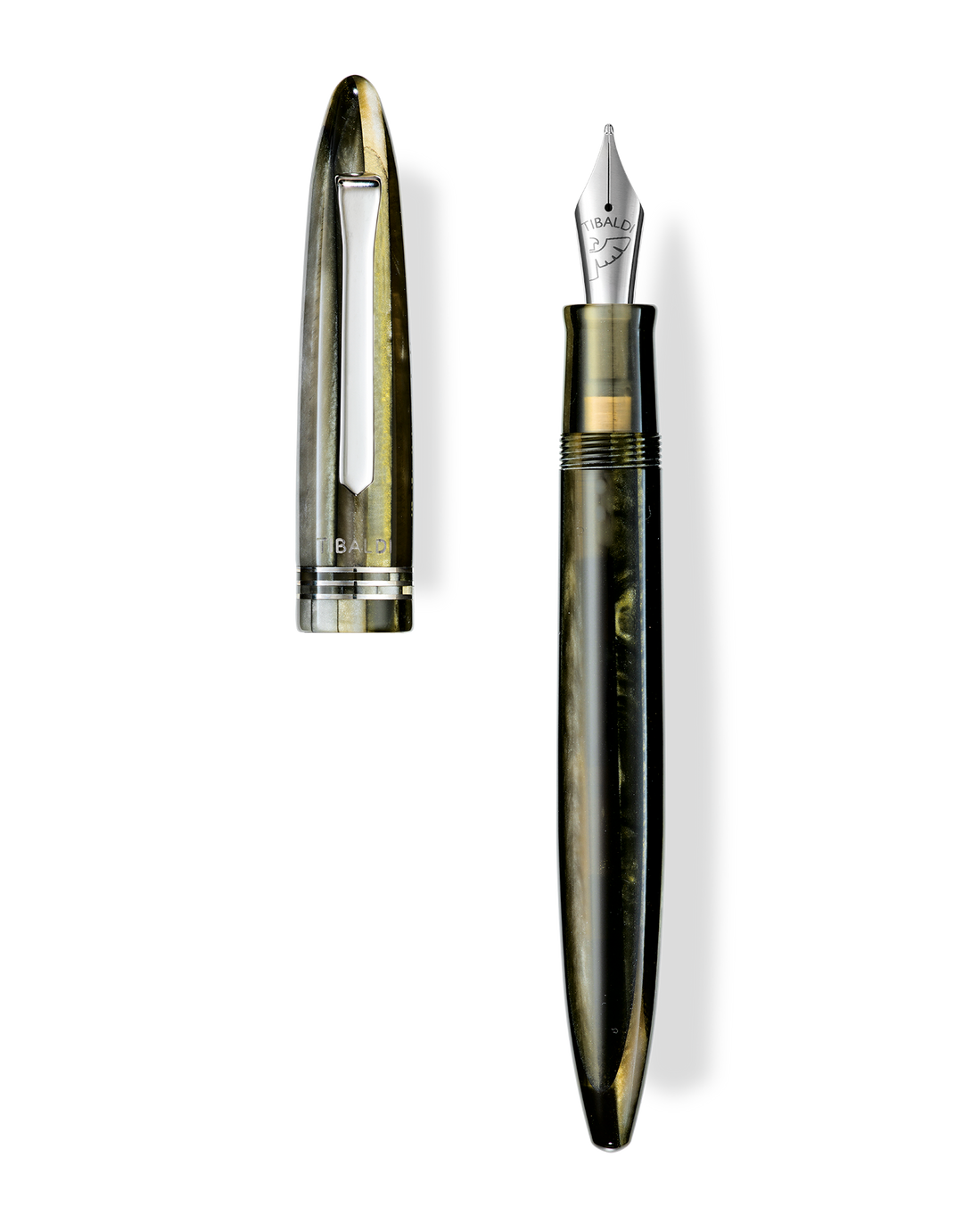 Tibaldi Bononia Martini Olive Resin Fountain Pen, Palladium Trim