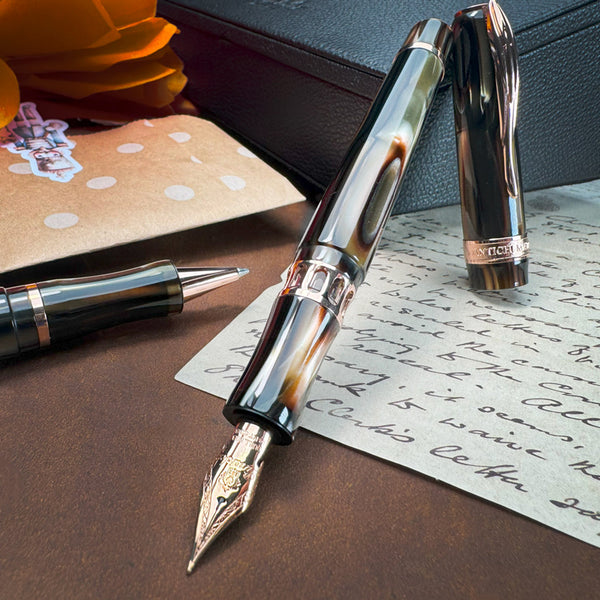 Pineider Limited Edition Ancient Materials Ruffles Gold Fountain Pen, Rosegold Trim