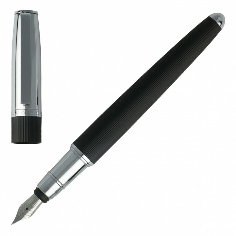 Hugo Boss Illusion Classic Black & Chrome Fountain Pen, Medium Nib