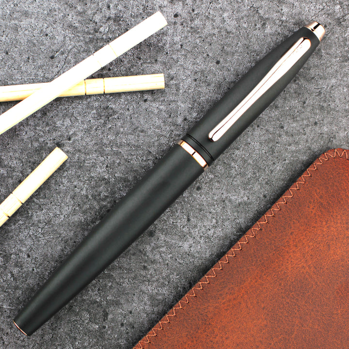 Cross Calais Fountain Pen, Matte Black Rose Gold Trim, Medium