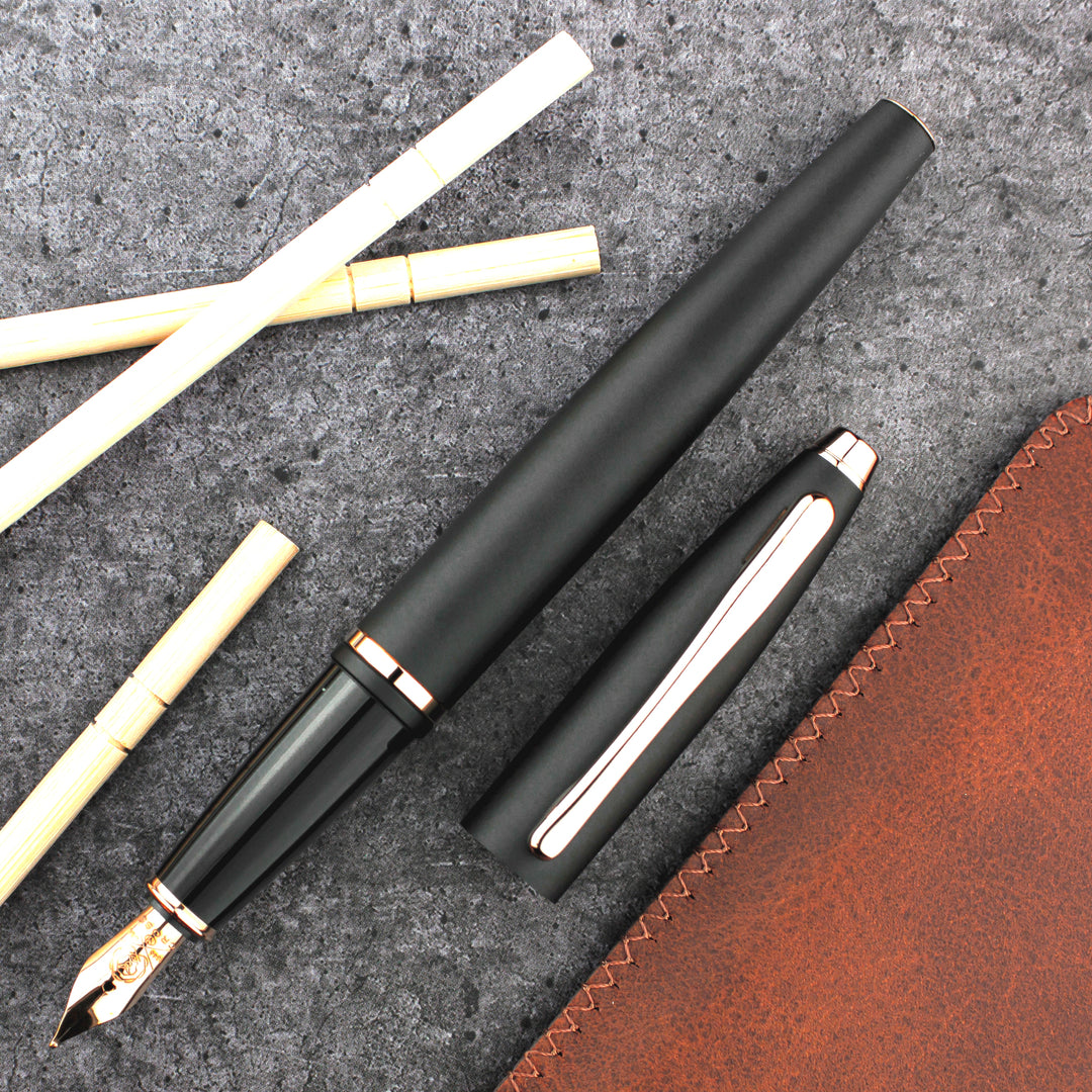 Cross Calais Fountain Pen, Matte Black Rose Gold Trim, Medium