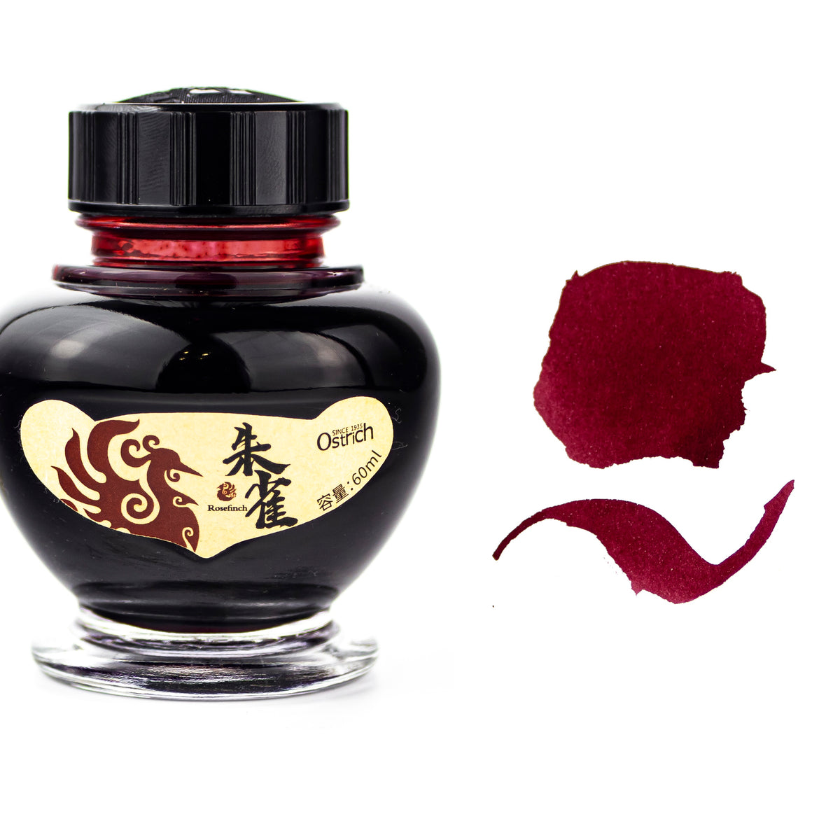 Ostrich Iron Gall Fountain Pen Ink Bottle, Rosefinch, Red