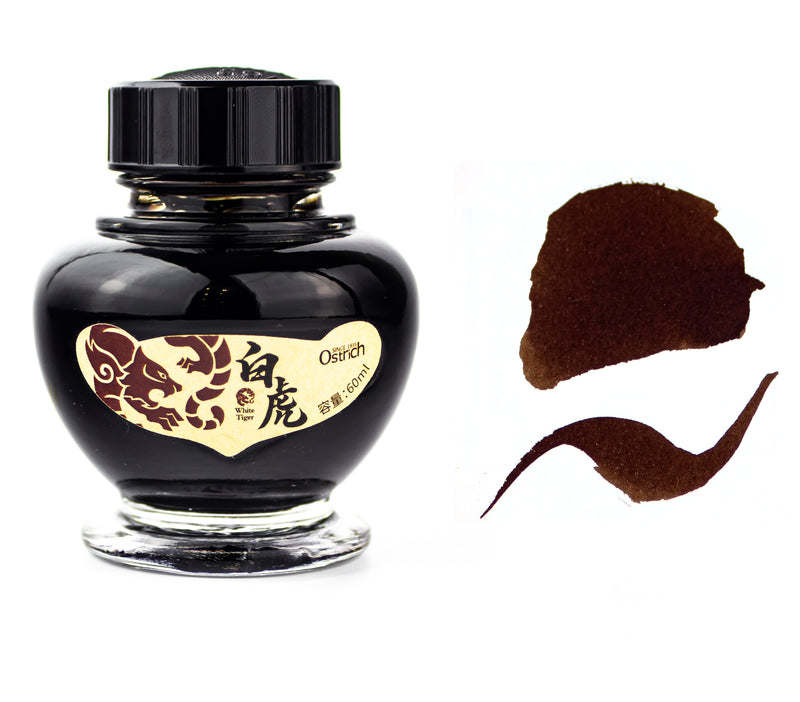 Ostrich Iron Gall Fountain Pen Ink Bottle, White Tiger, Brown
