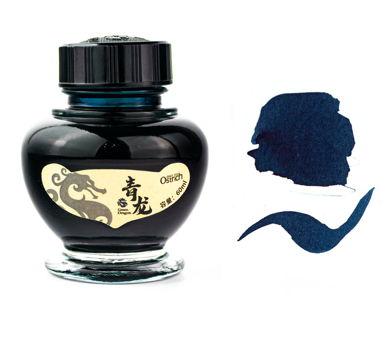 Ostrich Iron Gall Fountain Pen Ink Bottle, Dragon, Blue/Black