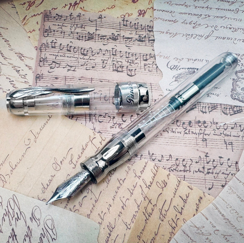 Pineider Classic Fountain Pen, Clear & Palladium Trim