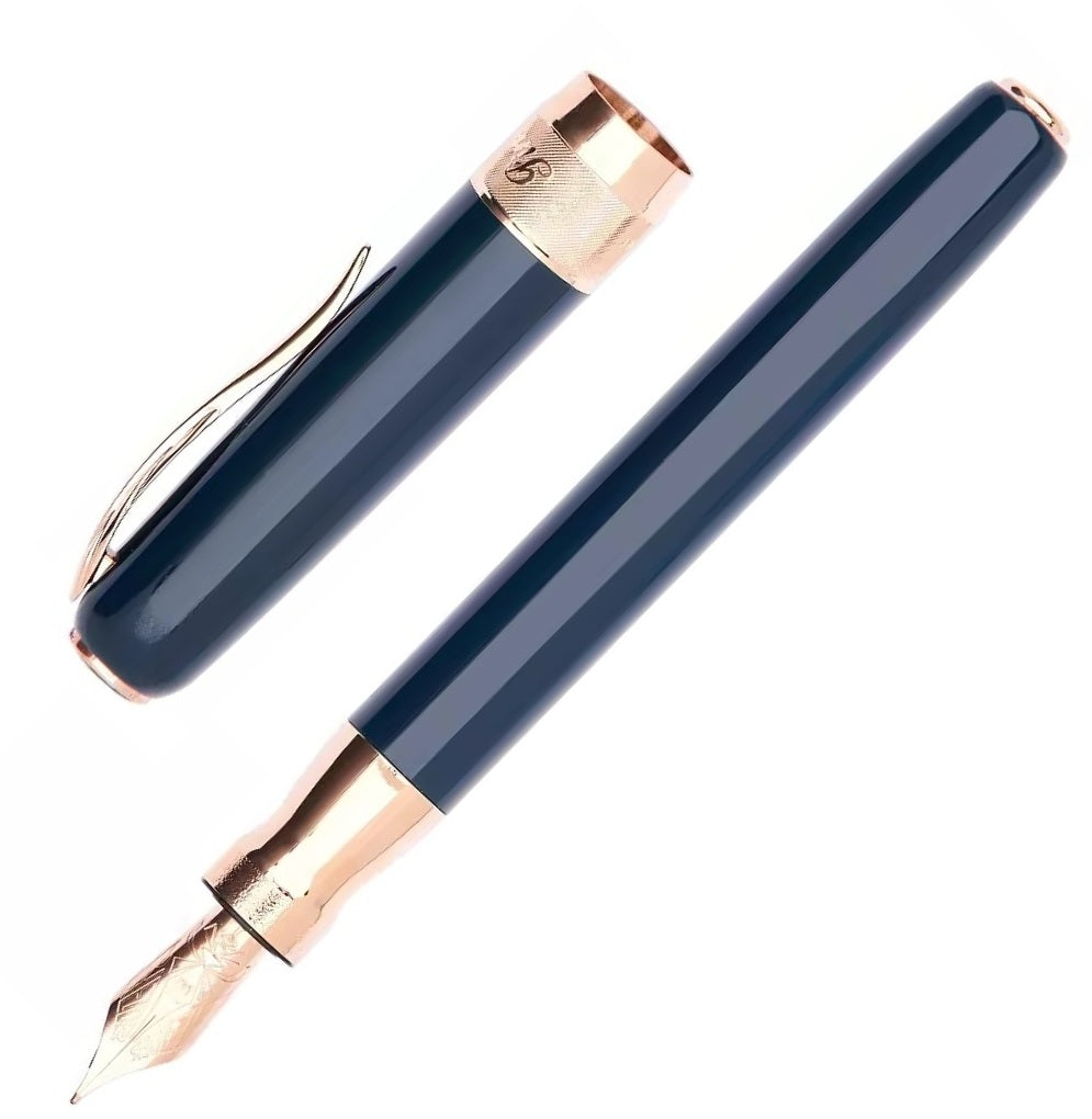 Pineider Classic Fountain Pen, Peacock Blue & Rose Gold