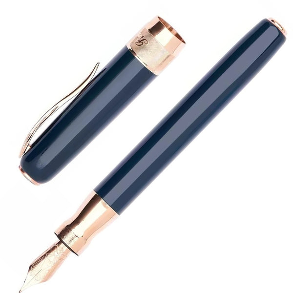 Pineider Classic Fountain Pen, Peacock Blue & Rose Gold