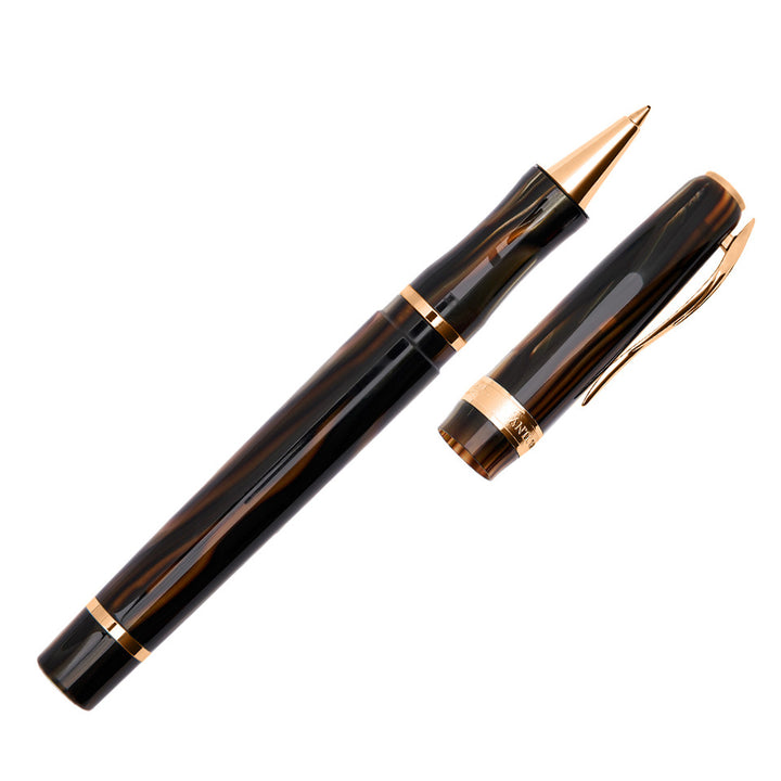 Pineider Limited Edition Ancient Materials Ruffles Gold Rollerball Pen, Rosegold Trim