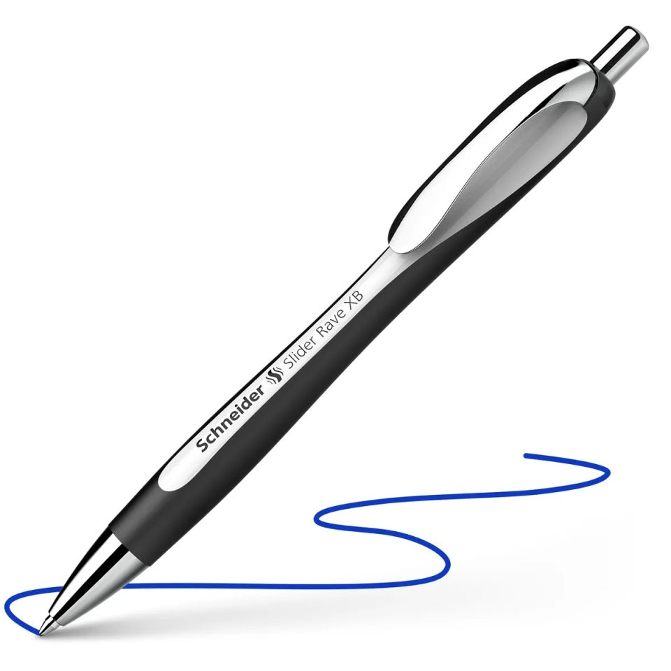 Schneider Slider Rave XB Ballpoint Pen, Black/White Barrel, Blue Ink