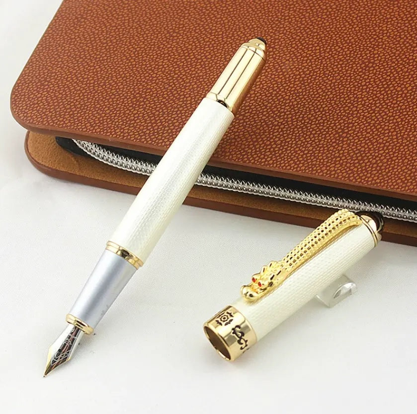 Jinhao 1000 Dragon Fountain Pen, White & Gold