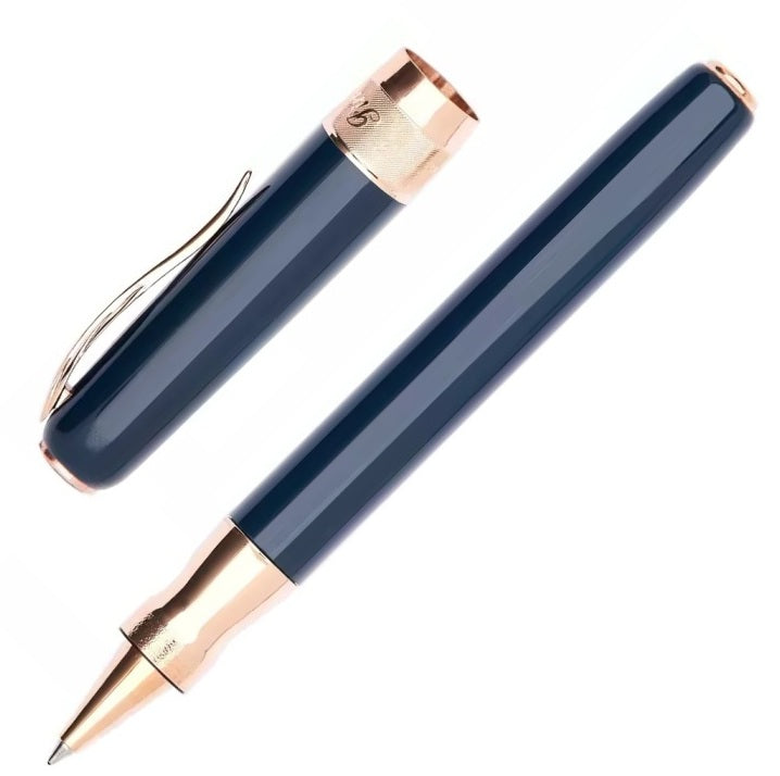 Pineider Classic Rollerball Pen, Peacock Blue & Rose Gold