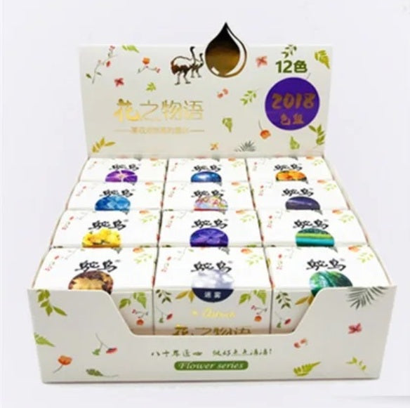 Ostrich Fountain Pen Ink Bottles, Flower Series, 12 Bottles