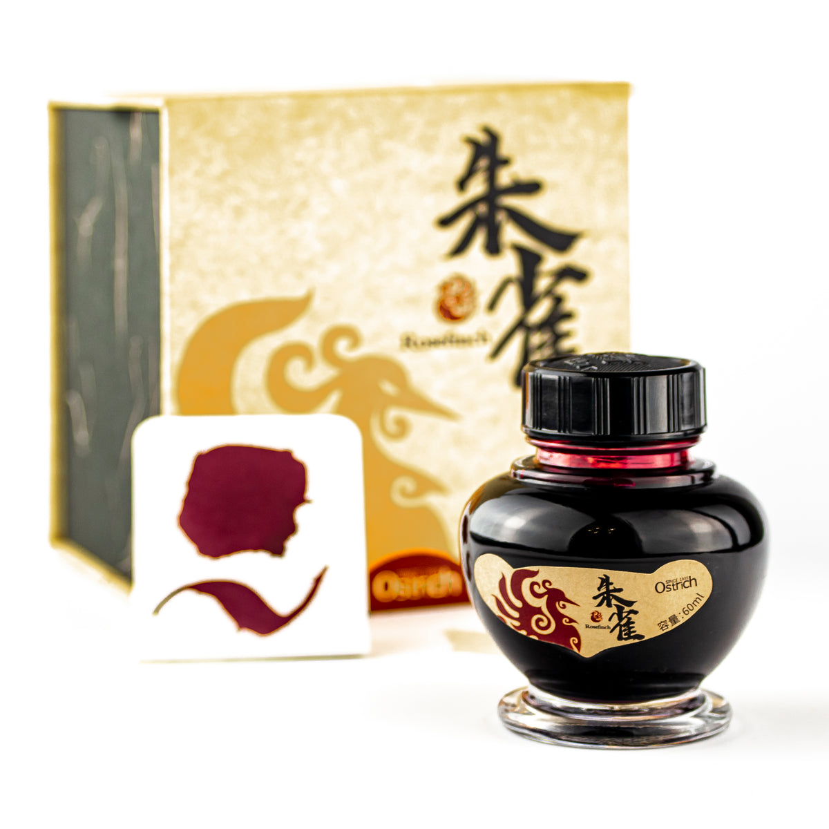 Ostrich Iron Gall Fountain Pen Ink Bottle, Rosefinch, Red