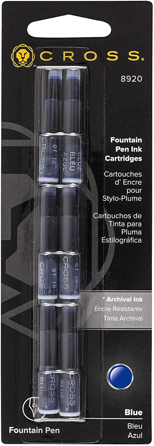 Cross Fountain Pen Ink Cartridge, 6 Pack, Blue, 