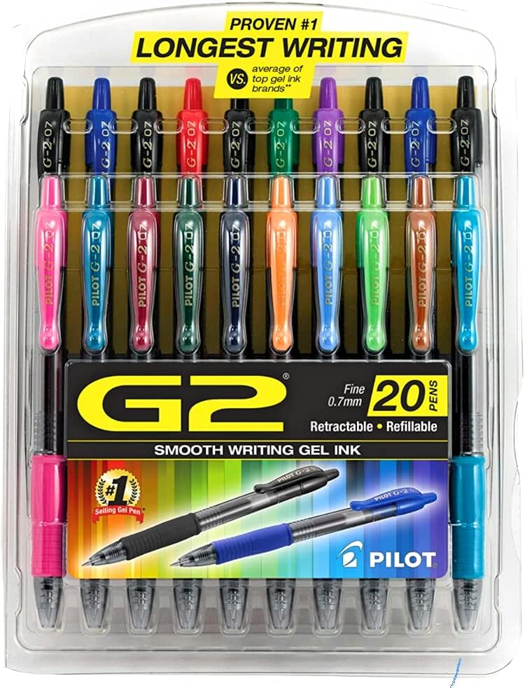 Pilot G2 Gel Rollerball Pens, Fine Point 0.7mm, 20-Pack