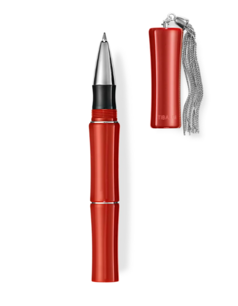 Tibaldi Bamboo Lipstick Red Rollerball Pen, Sterling Silver Tassel