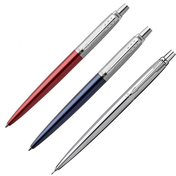 Parker 3-Piece Jotter Set, Blue Ballpoint Pen, Red Gel Pen, Stainless Pencil