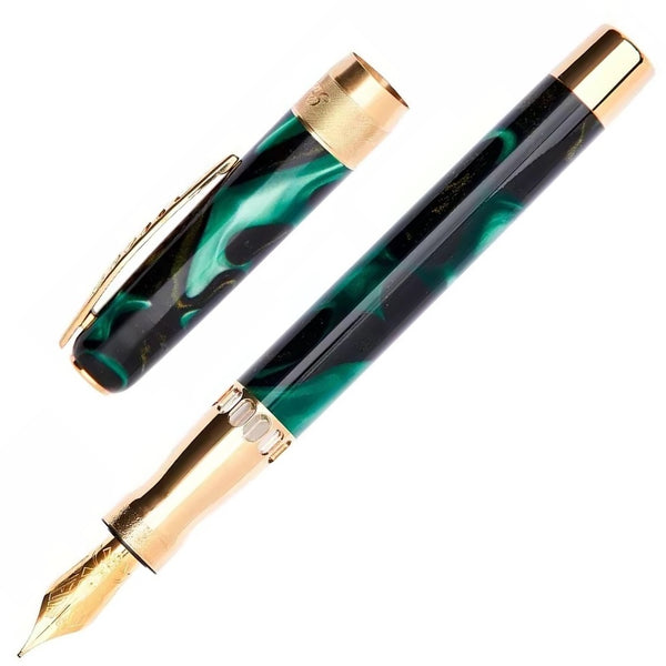 Pineider La Grande Bellezza Rock Fountain Pen, Forest Green & Gold