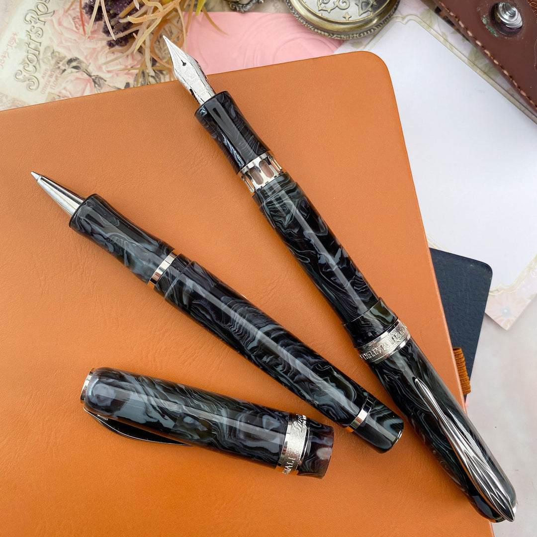 Pineider Limited Edition Ancient Material Celluloid Rollerball Pen, Carrara Grey