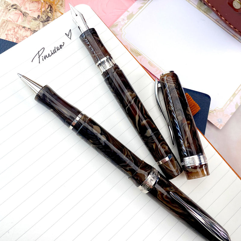 Pineider Limited Edition Ancient Material Celluloid Rollerball Pen, Carrara Brown