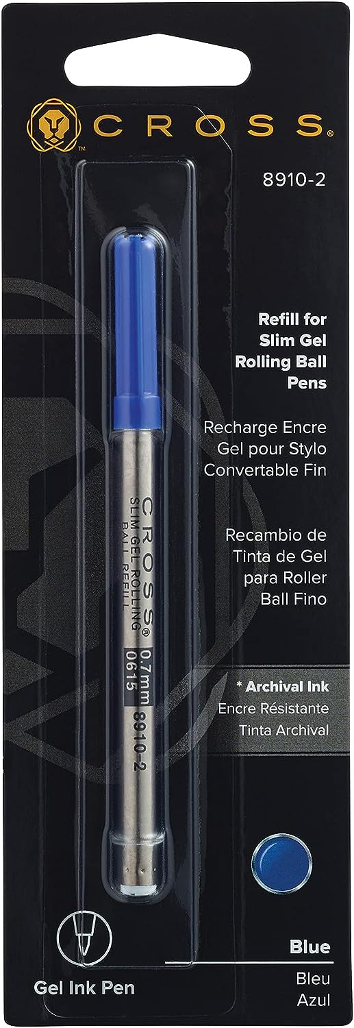 Cross Slim Gel Rollerball Pen Refill, Click Pens, Blue, #8910-2