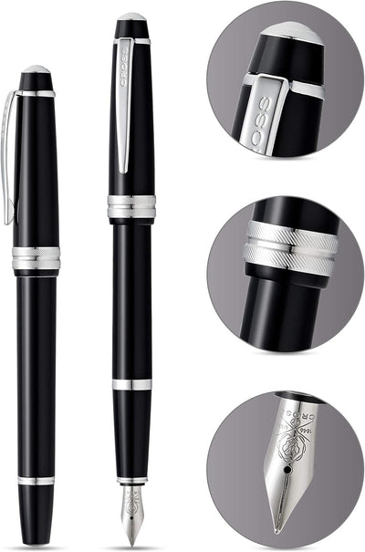 Cross Bailey Light Fountain Pen, Black Lacquer Resin & Chrome
