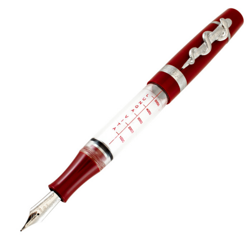 Stipula Lungavita Limited Edition Crystal Clear Red Fountain Pen, Eye Dropper, 14kt Fine Nib