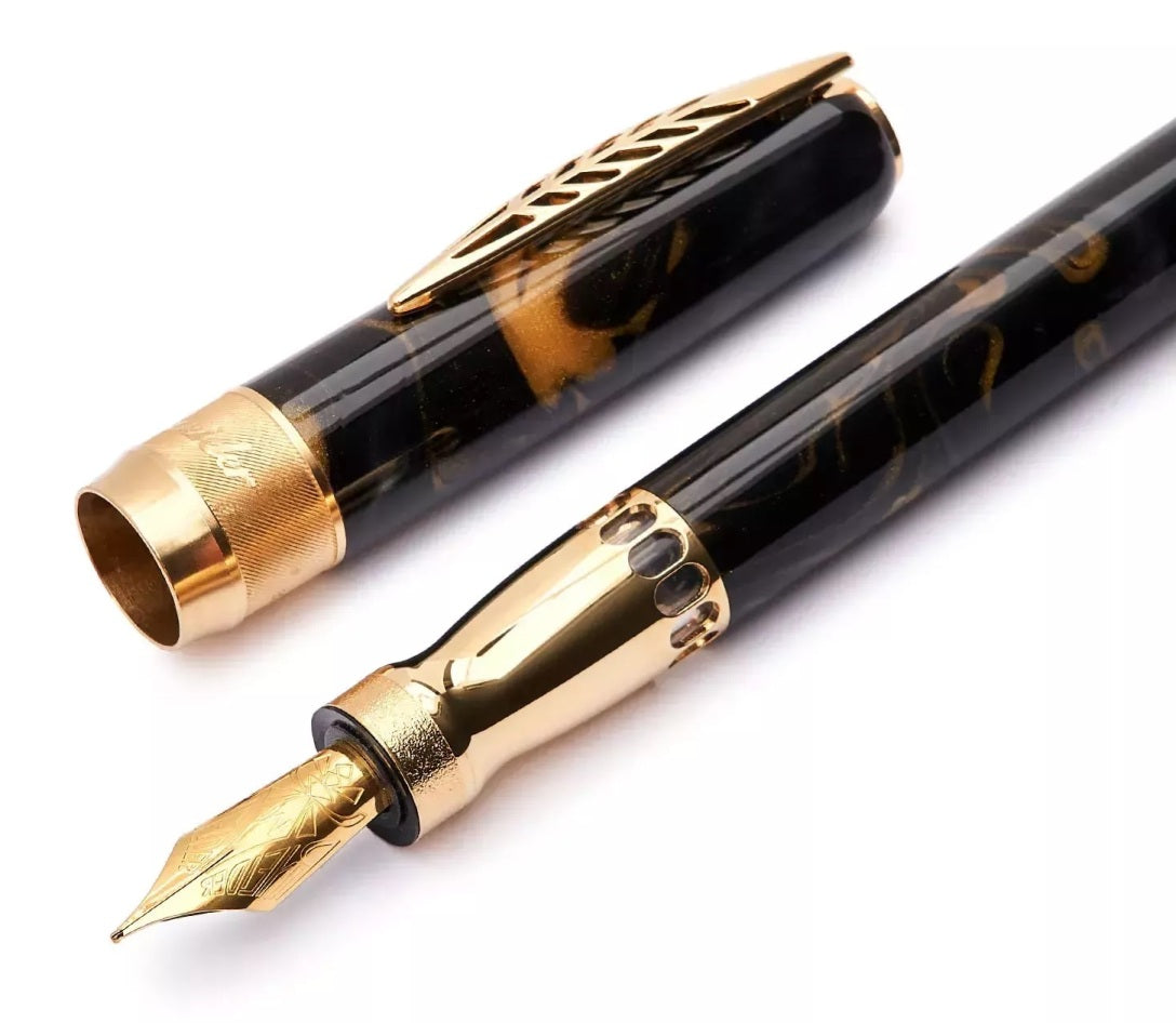 Pineider La Grande Bellezza Rock Fountain Pen, Midnight Black & Gold