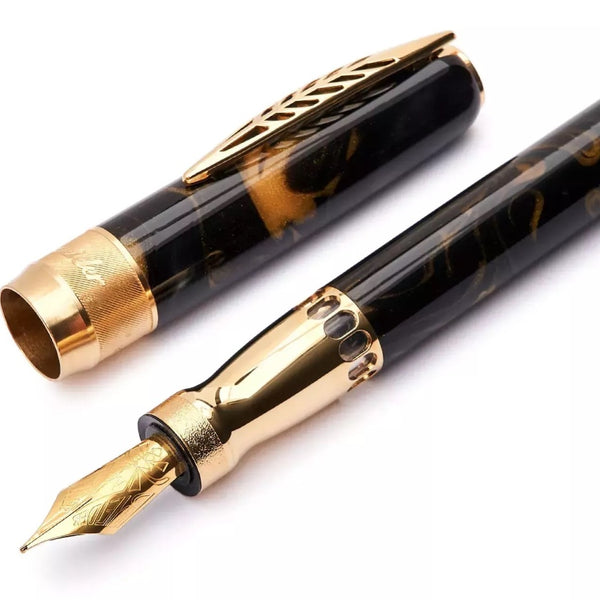 Pineider La Grande Bellezza Rock Fountain Pen, Midnight Black & Gold