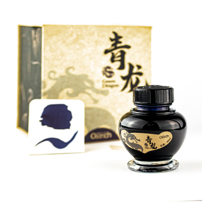 Ostrich Iron Gall Fountain Pen Ink Bottle, Dragon, Blue/Black