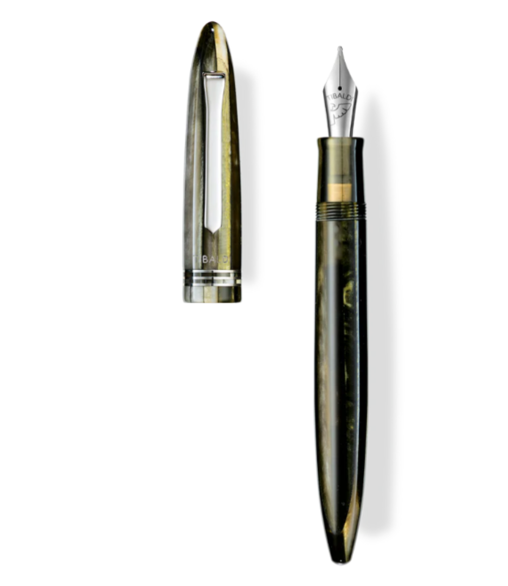 Tibaldi Bononia Martini Olive Resin Fountain Pen, Palladium Trim