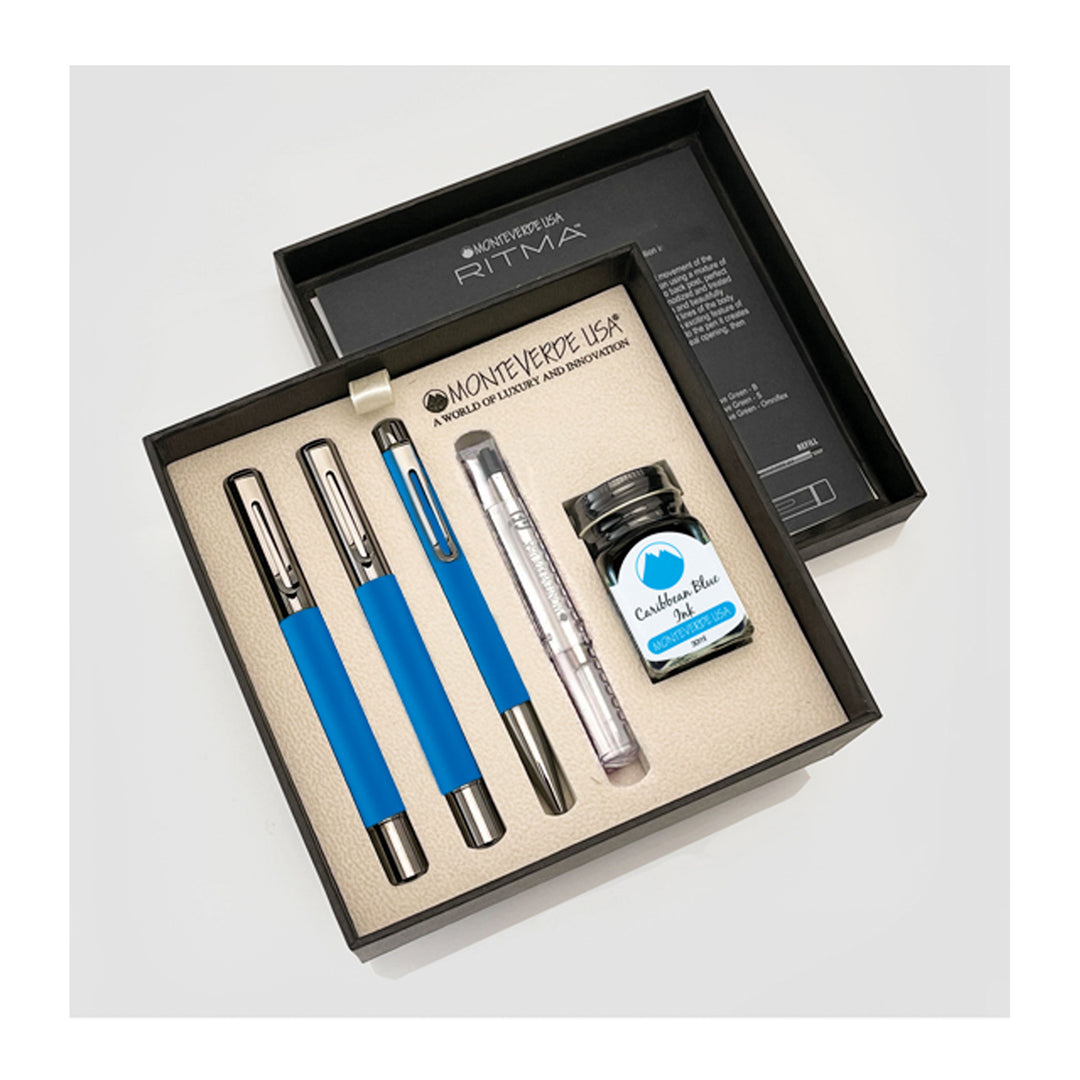 Monteverde Ritma 3+2 Piece Gift Set, Anodized Turquoise