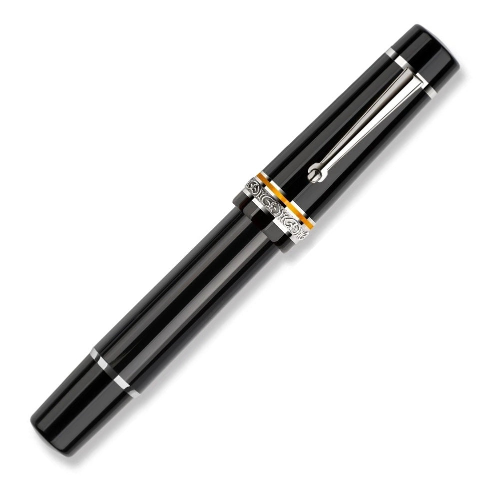Delta Magnifica Oversized Fountain Pen, Black Lacquer & Orange