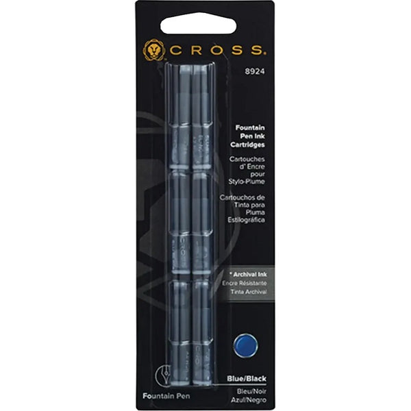 Cross Fountain Pen Ink Cartridge, 6 Pack, Blue/Black, #8924