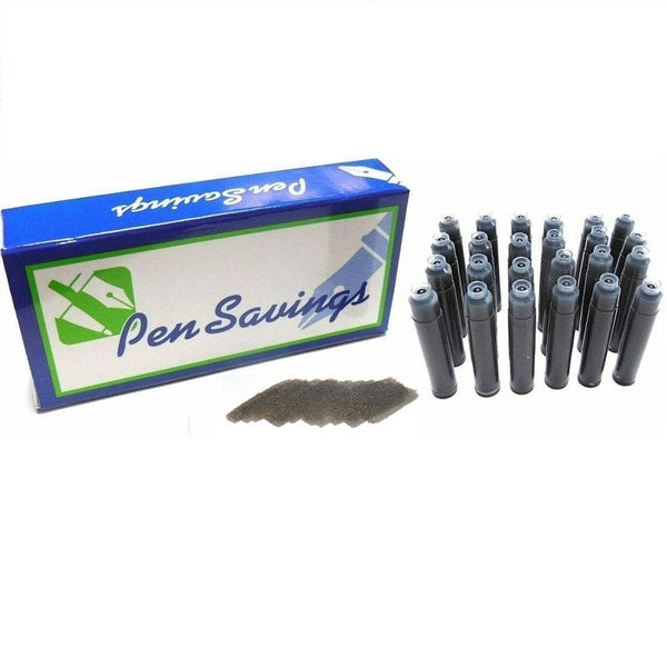 24 Standard International Short Fountain Pen Ink Cartridges, Black