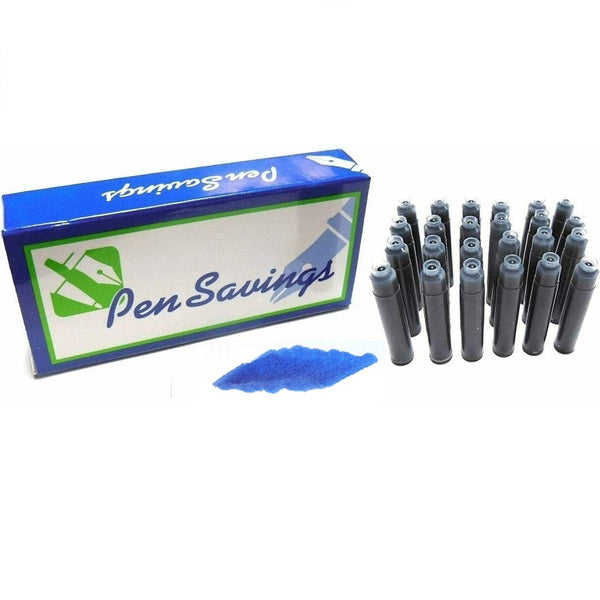24 Standard International Short Fountain Pen Ink Cartridges, Legal Blue