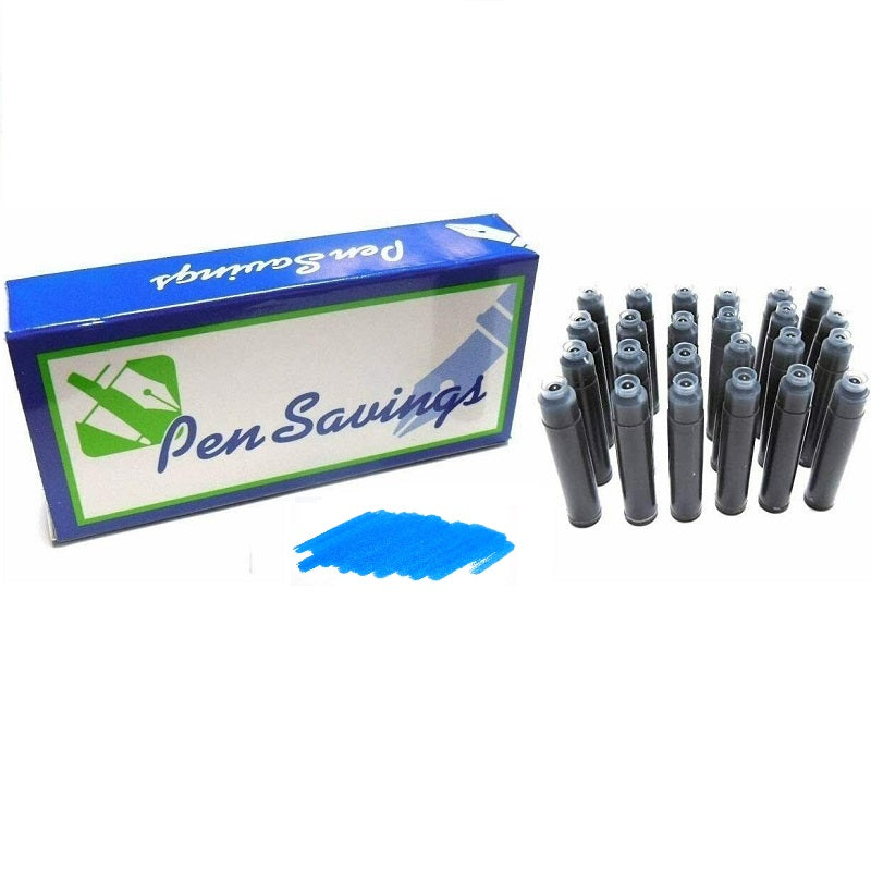 24 Standard International Short Fountain Pen Ink Cartridges, Royal Blue